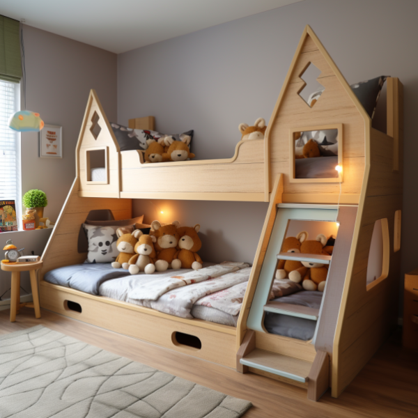 a toddler house bed is a specific type of bed designed for toddlers or young children. It's often shaped like a miniature house, providing a playful and cozy sleeping space for toddlers while also encouraging their imagination and creativity. Here are some key features and details about toddler house beds: Design Resembling a House: The bed is typically designed to resemble a small house with a gabled roof, four walls, and sometimes even windows, creating a charming and imaginative atmosphere. Low to the Ground: Toddler house beds are usually low to the ground, making it easy for toddlers to get in and out of bed independently and reducing the risk of falls. Safety Rails: Many toddler house beds come with built-in safety rails on the sides to prevent the child from rolling out during sleep, ensuring their safety and security. Open Design: The design is often open on one or more sides, providing an airy and accessible sleeping space, which can help toddlers feel less confined and more comfortable. Wooden Construction: Most toddler house beds are made of wood, which is durable, safe, and provides a natural, aesthetic appeal. Customizable: Some designs allow for customization in terms of color, finish, and additional features, allowing parents to match the bed with the overall room decor. Playful Themes: The beds may incorporate playful themes, such as a cottage, farmhouse, castle, or even a dollhouse, adding to the imaginative play value. Easy Assembly: Toddler house beds are usually designed for easy assembly and disassembly, making them convenient for parents. Transition from Crib: Many parents choose a toddler house bed as a transitional bed from a crib to a regular bed, providing a fun and cozy environment for the child. Toddler house beds are not only functional but also aesthetically appealing, creating an enjoyable sleeping and playing space for young children. Always ensure that the bed meets safety standards and guidelines for toddler furniture.