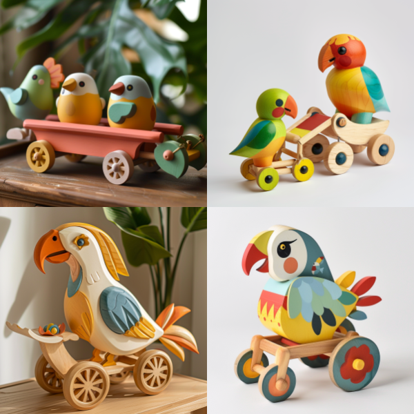 Wooden Figure Parrot Stroller and Crib Toy