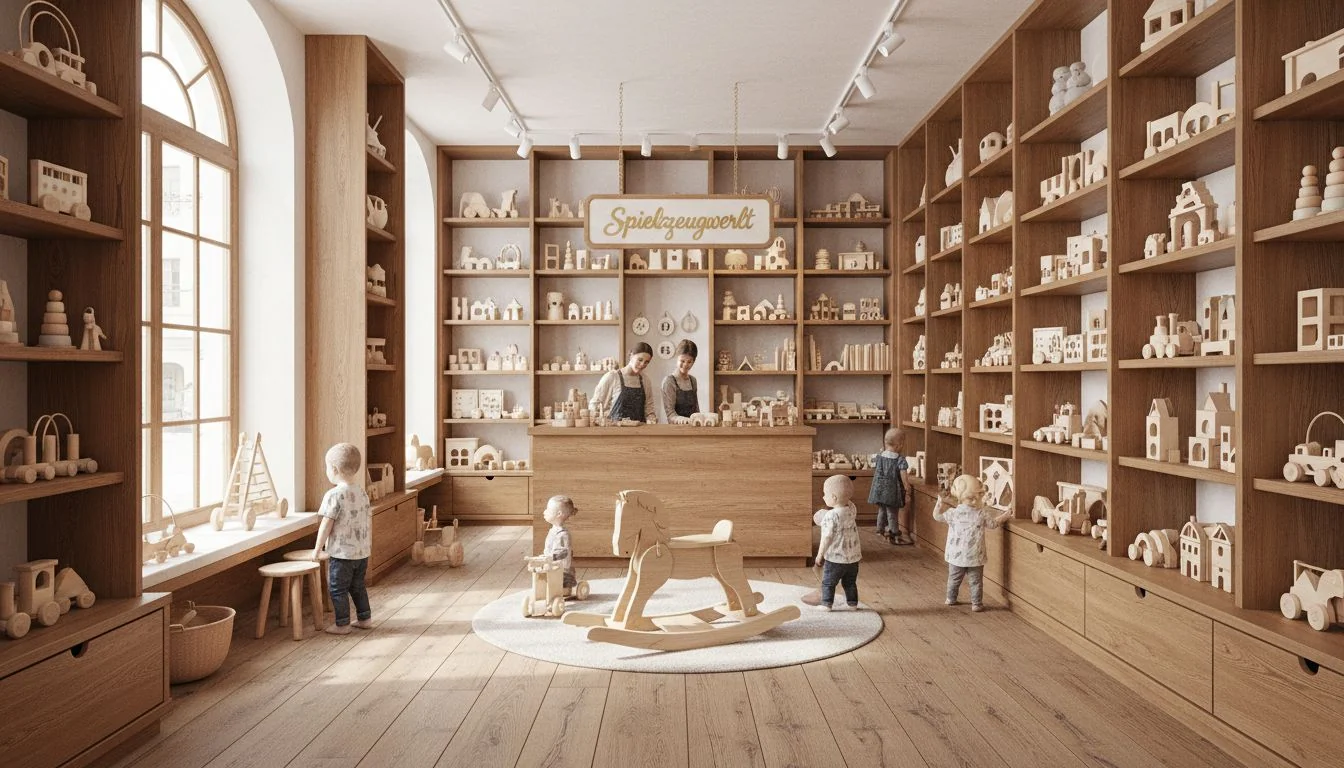 European wooden toy store design Interior of a stylish European wooden toy store