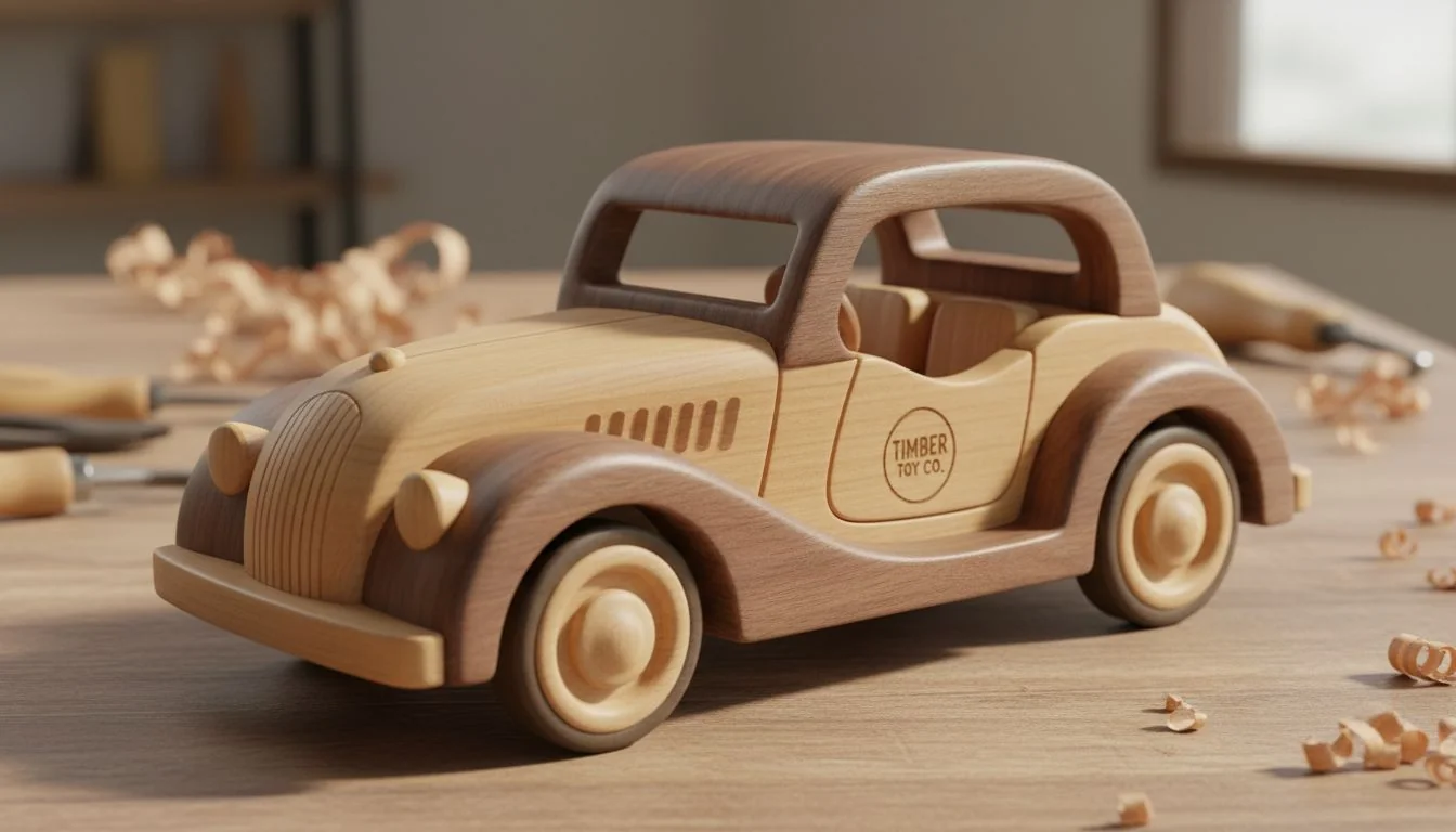 High-Quality Wooden Toy Close-up of a beautifully crafted wooden toy car