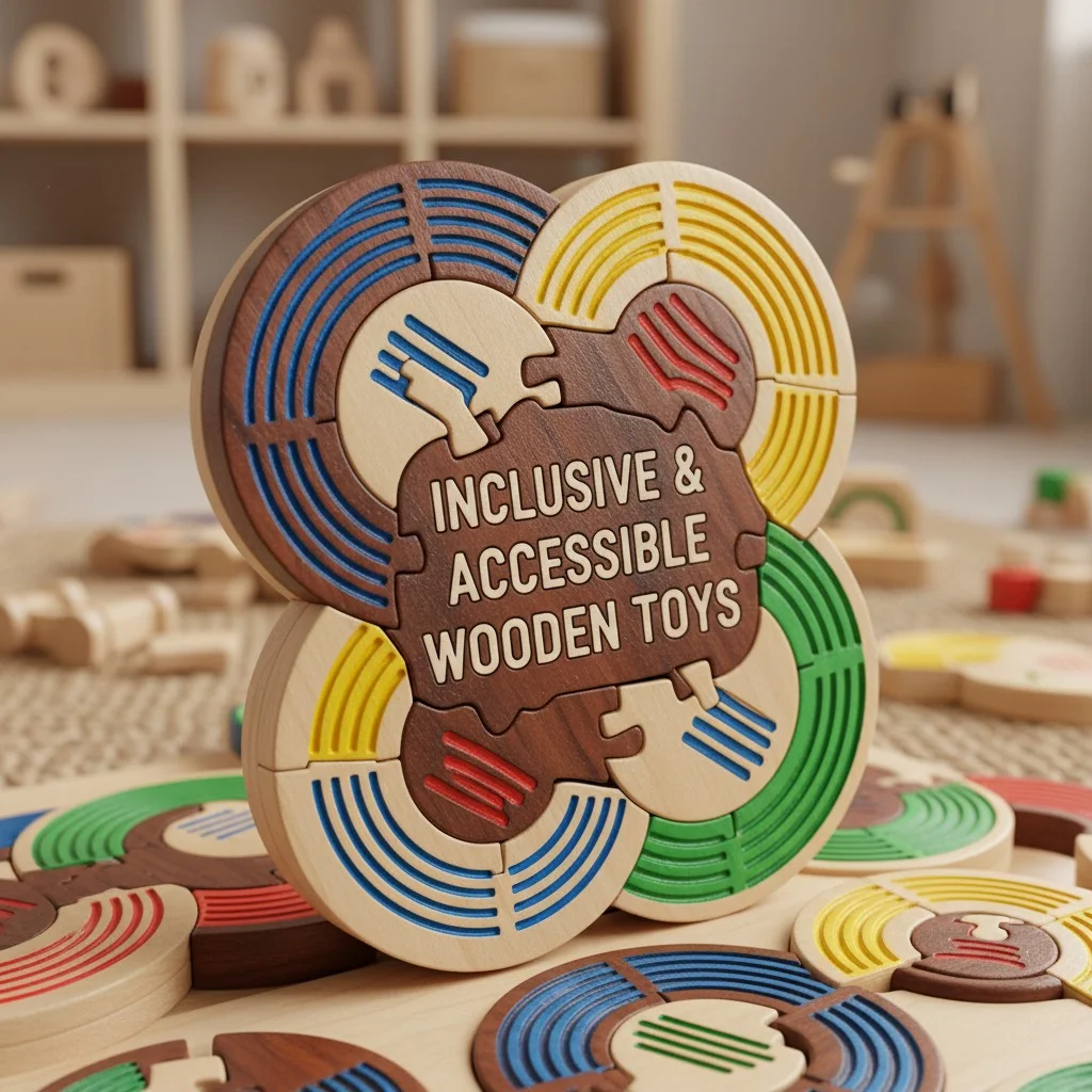 A wooden puzzle with high-contrast colors and deeply engraved lines for tactile feedback.