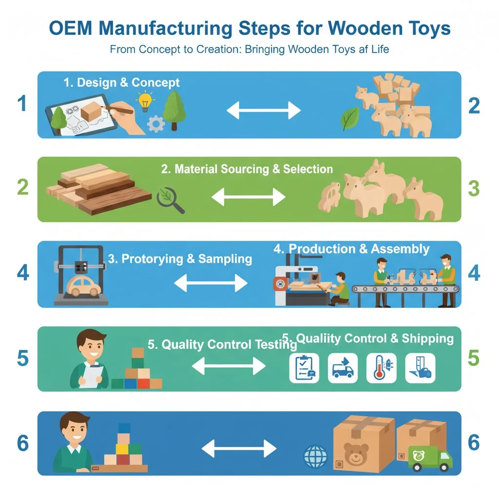 An infographic showing the 6 steps of OEM manufacturing