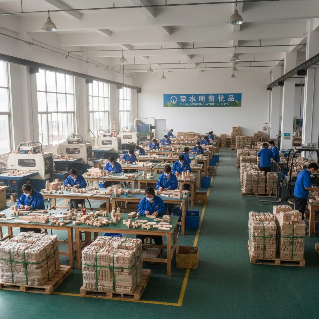 A busy, clean wooden toy factory in China