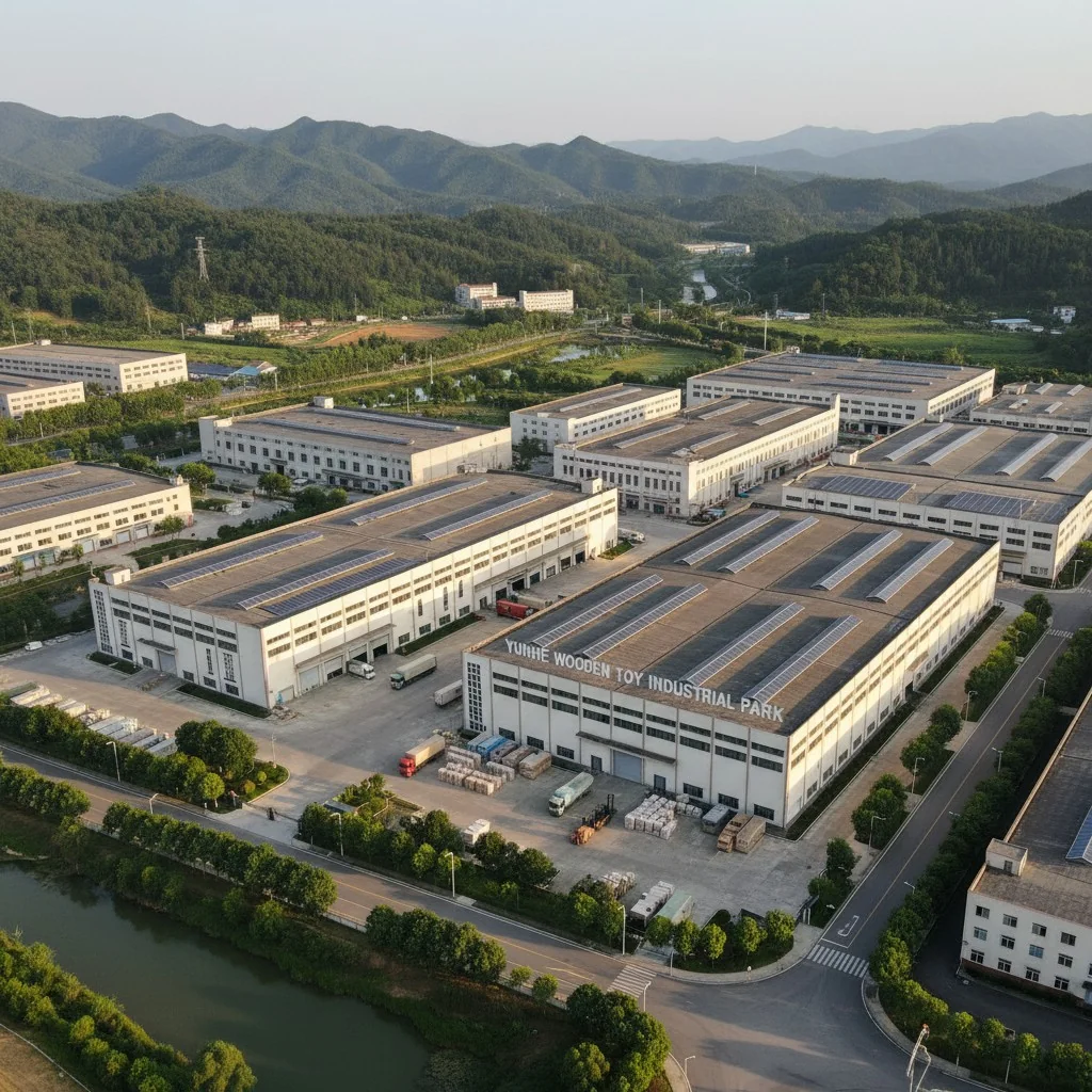 An aerial view of the Yunhe wooden toy industrial park